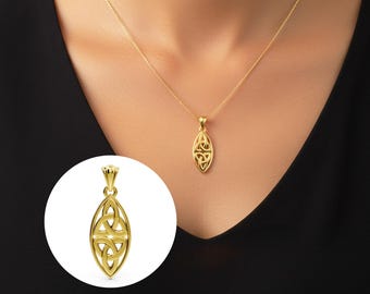 Celtic Trinity Knot Pendant Double Triquetra Symbol Necklace Solid 14k Gold