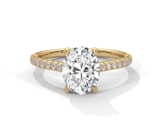 2 Carat Oval Lab Grown E VS1 Diamond Ring 2 CT Oval Diamond Engagement Ring 14k Gold Elongated Oval Diamond Ring