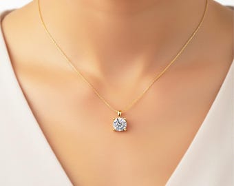 3 Carat Round Diamond Solitaire Pendant Solid 14K Gold Lab Grown Diamond IGI Certified