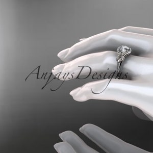 Leaf and vine Wedding Ring 14kt white Gold Diamond leaf and vine Wedding Ring Engagement Ring image 4