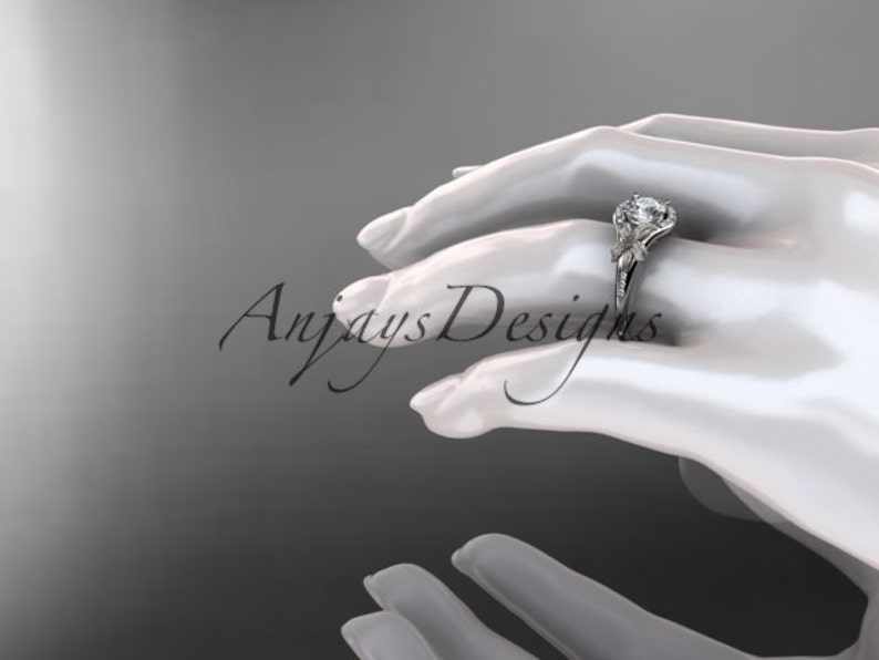 Leaf and vine Wedding Ring 14kt white Gold Diamond leaf and vine Wedding Ring Engagement Ring image 4