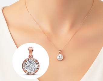 14K Gold Round Halo Diamond Pendant Necklace IGI Certified Lab Grown Diamond