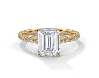 2 Carat Emerald Cut Lab Grown Diamond Engagement Ring VS1 E 14k Yellow Gold IGI Certified Diamond Wedding Ring