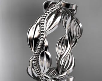 Unique Nature Inspired Wedding Band Women Leaf Vine Wedding Band 14k Solid White Gold