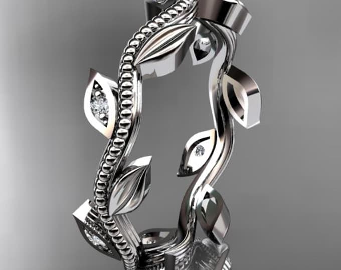 Diamond Leaf Vine Wedding Ring Nature Inspired 14k White Gold Wedding Band Promise Ring For Her