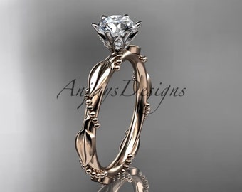 Leaf Engagement Ring Rose Gold Ring Diamond Vine and Leaf Wedding Ring Engagement Ring Promise Ring Anniversary Ring
