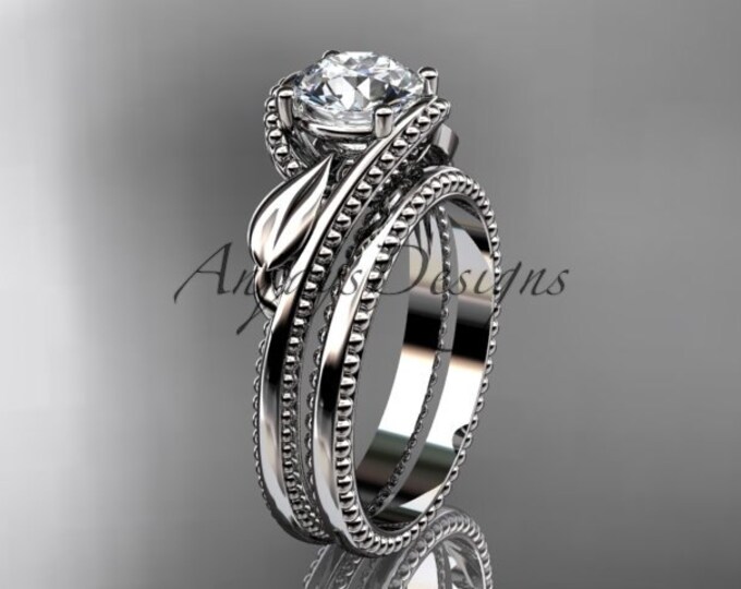 Moissanite Engagement Ring Unique 14kt white Gold Engagement set
