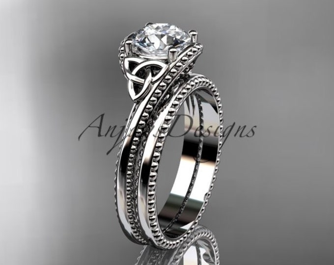 Moissanite Engagement Ring Platinum Celtic Trinity Knot Wedding Ring Engagement set