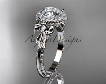 Unique Engagement Ring, bow Engagement Ring, Unique bridal Ring, 14kt white Gold Diamond Unique Engagement Ring Wedding Ring