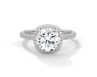 2 Carat VS1 Round Cut Lab Grown Diamond Halo Engagement Ring 14k White Gold 4 Prong Eagle Claw Ring