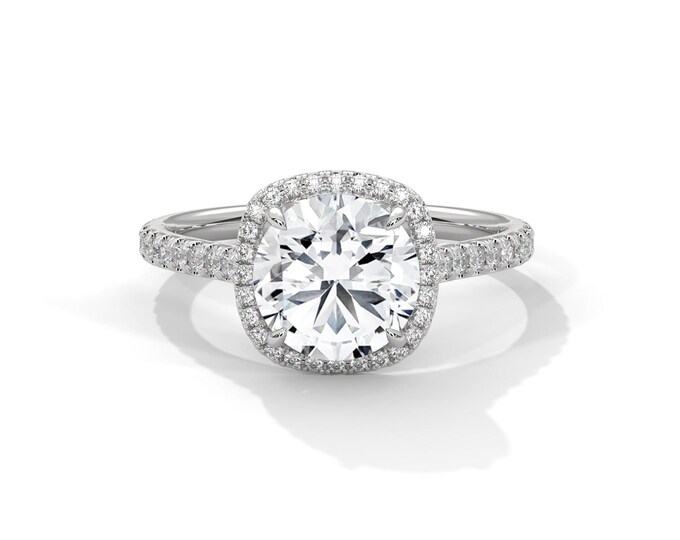 2 Carat VS1 Round Cut Lab Grown Diamond Halo Engagement Ring 14k White Gold 4 Prong Eagle Claw Ring