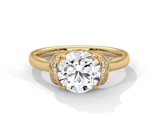 Unique Round Diamond Halo Engagement Ring 2 Carat Lab Grown Diamond Engagement Ring Eagle Claw IGI Certified 14k Yellow Gold
