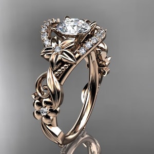 Flower Engagement Ring Nature Inspired Wedding Ring 18k Rose Gold 1 Carat Lab Grown Diamond Ring IGI Certified