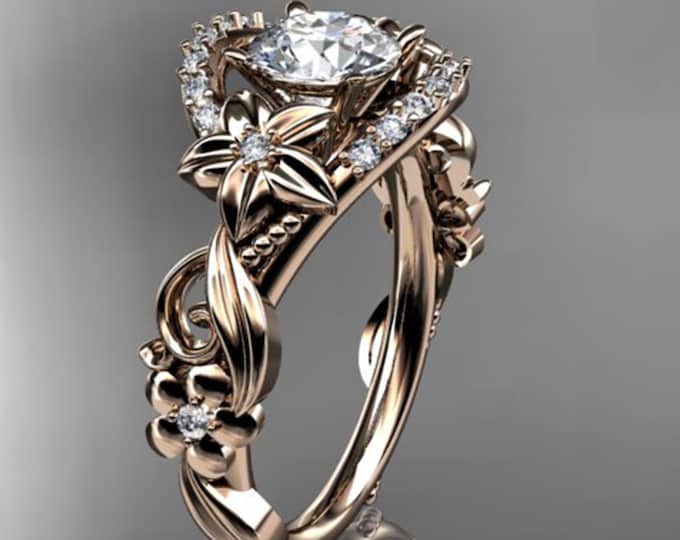 Flower Engagement Ring Floral Wedding 14k Rose Gold 1 Carat Lab Grown Diamond Ring IGI Certified Handmade