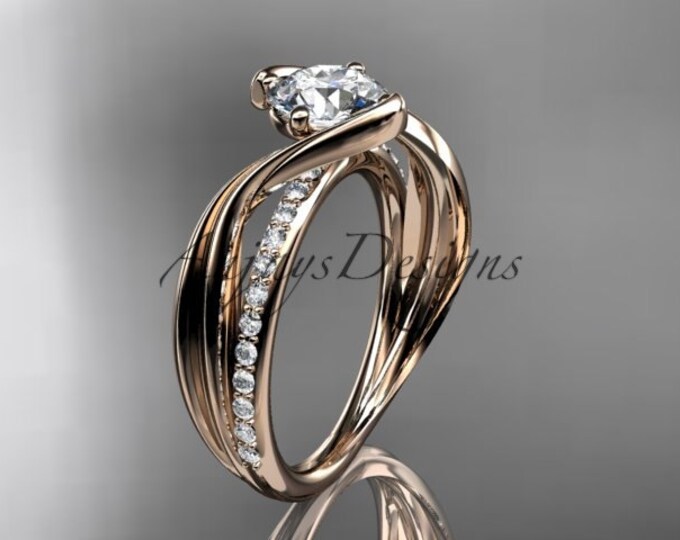 1 Carat Round Lab Grown Diamond Nature Inspired Engagement Ring Leaf Diamond Ring Unique Design Diamond Ring 14k Rose Gold
