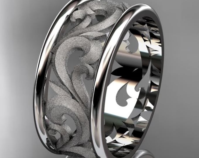 Unique Matte Eternity Wedding Band Solid 14k Gold 11mm Anniversary Ring