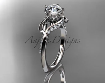 Unique 14kt white Gold Diamond leaf and vine Wedding Ring Engagement Ring