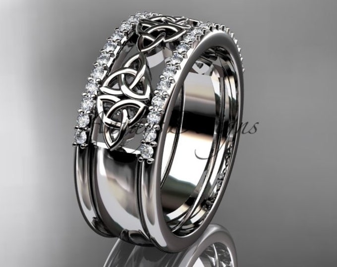 Celtic Wedding Band 14k White Gold Diamond Celtic Trinity Knot Wedding band
