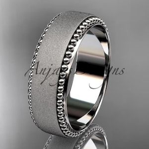 14k Weißgold Matt Milgrain Ehering Einfache Gold Verlobungsring