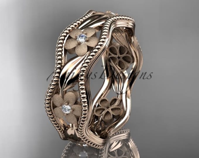 Floral Rings 14kt Rose Gold Diamond flower Wedding Ring Engagement Ring Wedding band