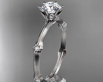 1 Carat Lab Grown Diamond Round Brilliant Nature Inspired Twig Engagement Ring 14k White Gold Branch Design Ring