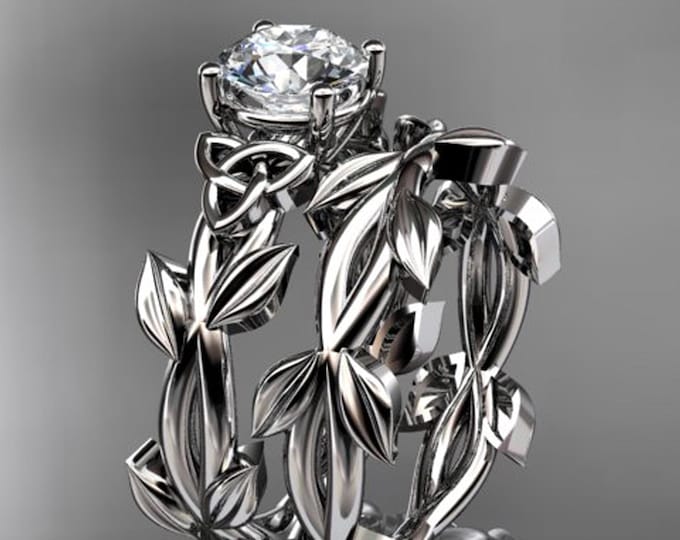 Celtic Engagement Ring Set 14k White Gold 1 CT Lab Grown Diamond Engagement Ring IGI Certified