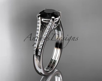 Unique Rings 14kt white Gold Diamond Unique Engagement Ring Wedding Ring Black Diamond