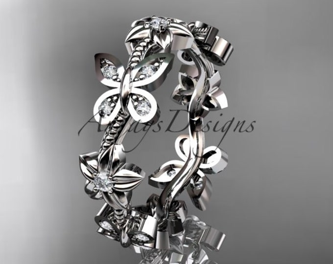 Unique Ring 14kt white Gold Diamond Floral butterfly Wedding Ring Engagement Ring Wedding band