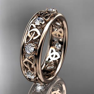 Diamant Keltischer Hochzeitsring 14K Roségold Dreifaltigkeitsknoten Ehering Lab-Gewachsener Diamant