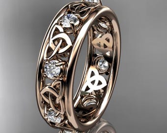 Diamond Celtic Wedding Band 14K Rose Gold Trinity Knot Wedding Band Lab Grown Diamond