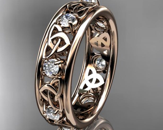 Diamond Celtic Wedding Band 14K Rose Gold Trinity Knot Wedding Band Lab Grown Diamond