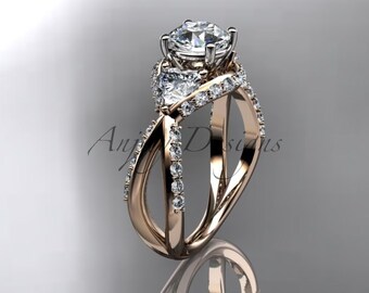 Moissanite Engagement Ring Unique Engagement Ring Rose Gold Diamond Wedding Ring Diamond Bridal Ring