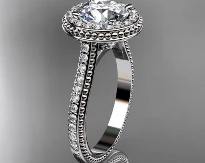 1 CT Round Lab Grown Diamond Halo Engagement Ring White Gold Round Cut CVD Diamond Ring