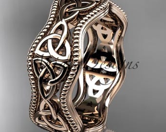 Celtic Trinity Knot Wedding Band Solid 14k Rose Gold Handcrafted Made in Los Angeles