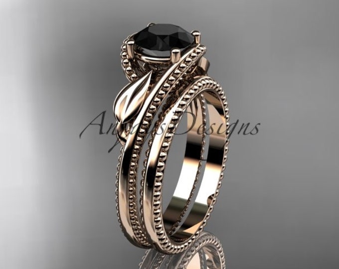 Unique 14kt Rose Gold Engagement set Black Diamond