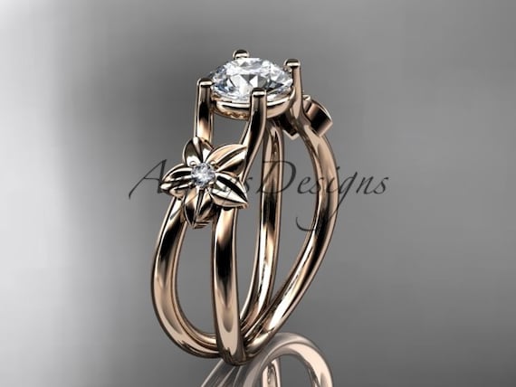 Unique Moissanite Flower Engagement Ring 14k Rose Gold Diamond Floral Wedding Ring Anniversary Gift