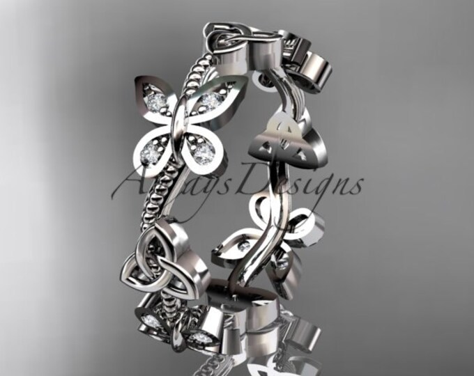 Unique Butterfly Diamond Wedding Band 14k White Gold Women's Engagement Leaf Vine Ring Band