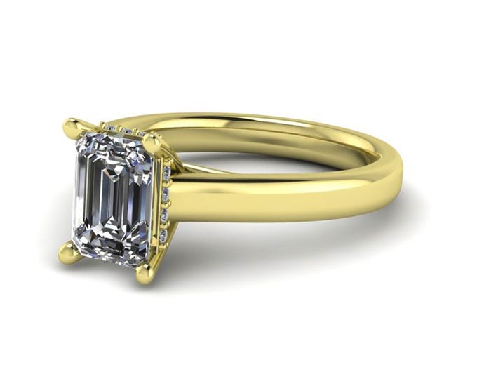 1 CT Emerald Lab Grown Diamond Ring Halo Engagement Ring 14K Gold Emerald Cut Ring CVD Diamond
