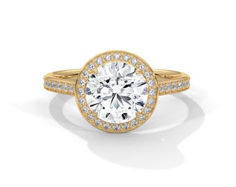 Halo Diamond Engagement Ring 3 Carat E VS1 Round Lab Grown Diamond 14k Yellow Gold Certified Gold Diamond Ring