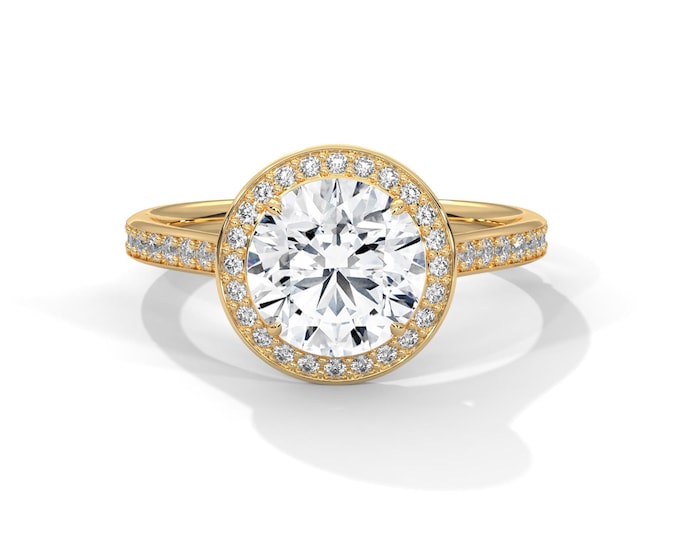 Halo Diamond Engagement Ring 3 Carat E VS1 Round Lab Grown Diamond 14k Yellow Gold Certified Gold Diamond Ring