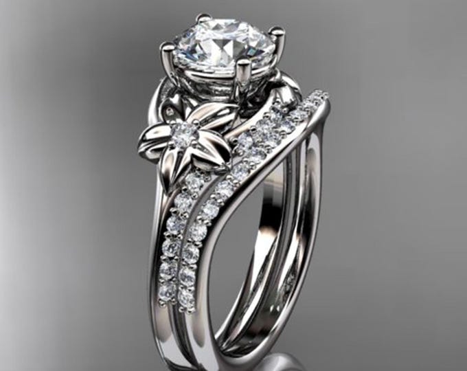 1 Carat D Color VS1 IGI Certified Lab Grown Round Cut Celtic Engagement Ring Set Matching Diamond Band 14k White Gold