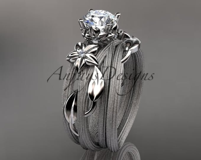 Nature Inspired Engagement Ring Set 14k White Gold 1 Carat Lab Grown Diamond IGI Certified