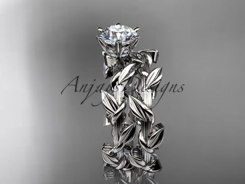 Unique Platinum Diamond Floral Wedding Ring Engagement set Etsy