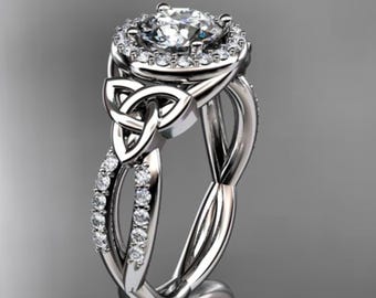 Celtic Engagement Ring 1 Carat Round D VS1 Clarity IGI Certified Lab Grown Diamond Trinity Knot Wedding Ring 14k White Gold