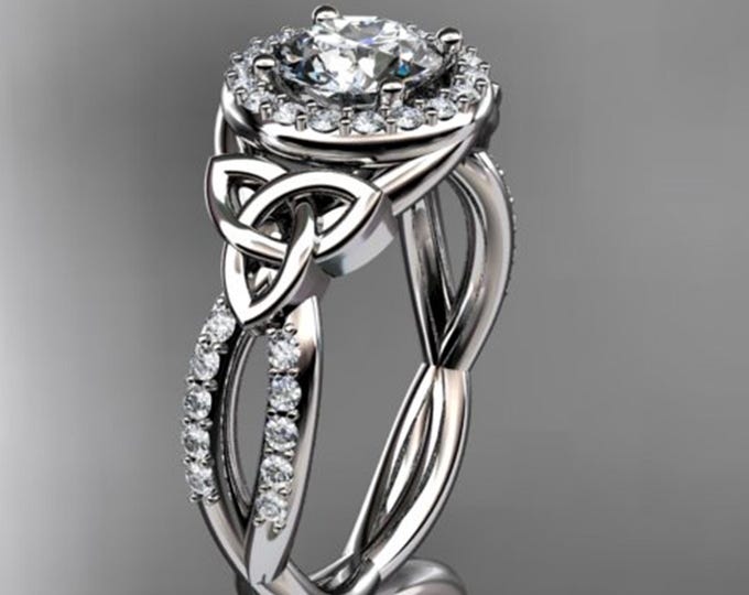 Celtic Engagement Ring 1 Carat Round D VS1 Clarity IGI Certified Lab Grown Diamond Trinity Knot Wedding Ring 14k White Gold