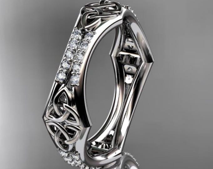 Diamond Celtic Wedding Band 14k White Gold Celtic Wedding Ring Celtic Infinity Knot Wedding Ring Lab Grown Diamond