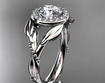 1 Carat Round Brilliant Lab Grown Diamond Nature Inspired Engagement Ring Leaf Vine CVD Diamond Ring