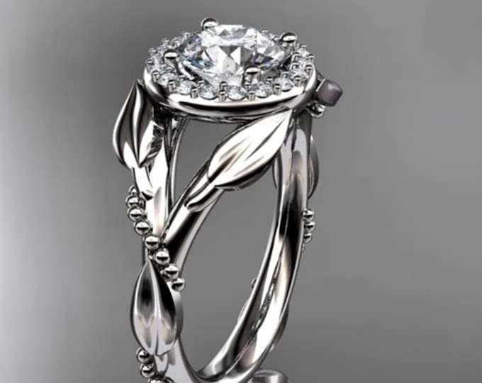 1 Carat Round Brilliant Lab Grown Diamond Nature Inspired Engagement Ring Leaf Vine CVD Diamond Ring