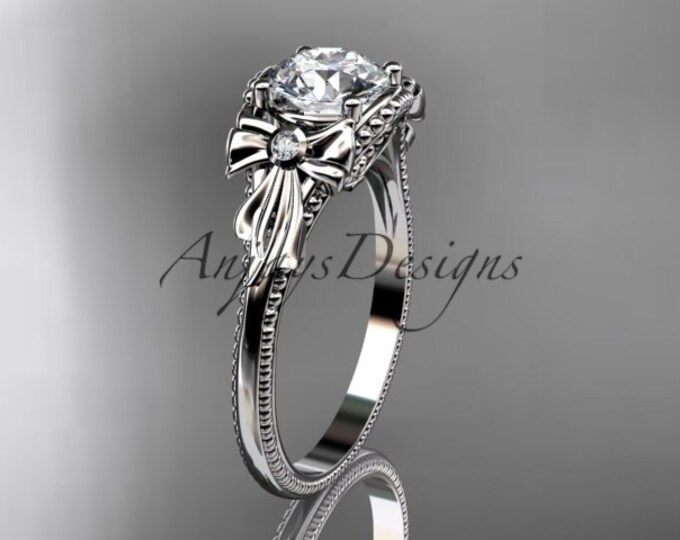 1 Carat Round Lab Grown D VS1 Diamond Ring Bow Diamond Engagement Ring Dainty Ring 14k White Gold IGI Certified