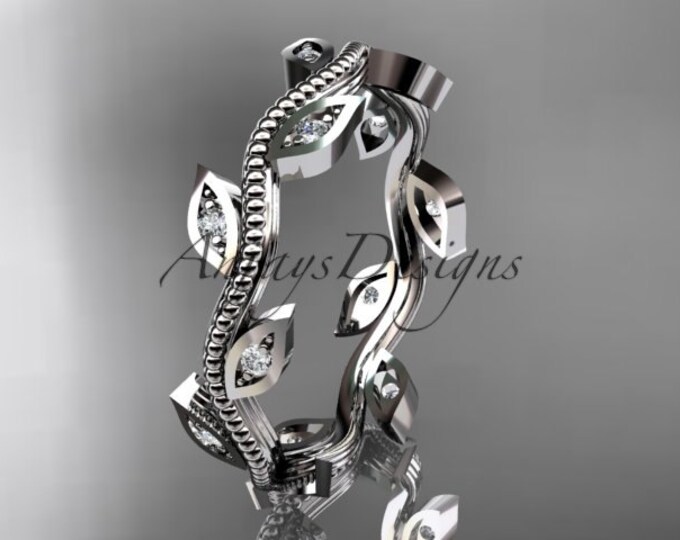 White Gold Wedding Ring 14k white Gold Diamond leaf and vine Wedding Ring Engagement Ring Wedding band